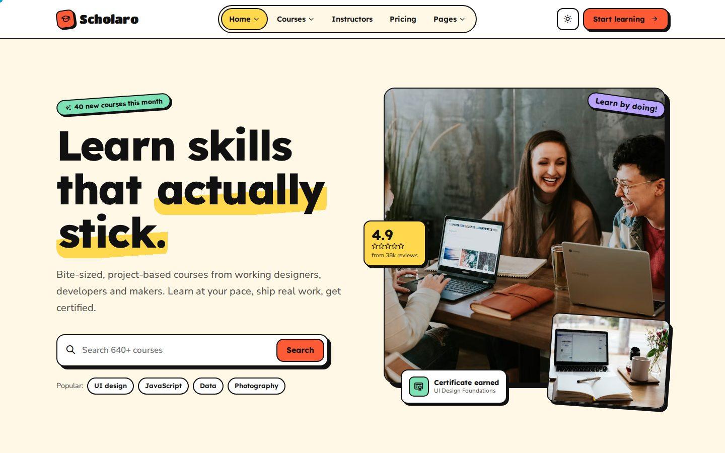 Scholaro home page preview